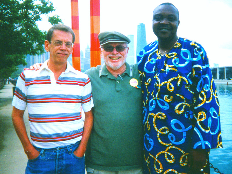 Left to right: U.S. tour organizer and Episcopalian activist Josh Thomas; Chicago tour organizer Bob Schwartz; and Changing Attitude-Nigeria Executive Director Davis Mac-Iyalla.