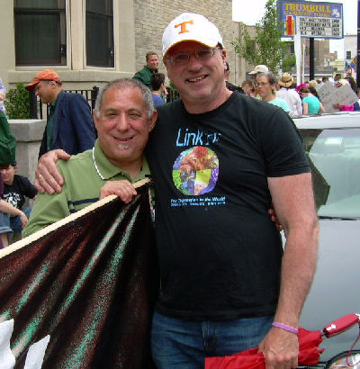 Jeff Graubart (left) was a principal organizer of Chicagos 1974 Gay Pride Parade. Joining Jeff is GLNs Dan Pioletti (right).