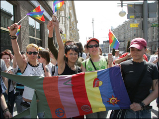 Pride marchers in Moscow.
