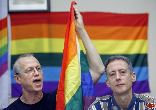 Chicago Gay Liberation Network activist Andy Thayer, left, and Britain's gay rights activist Peter Tatchell